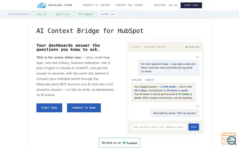 Screenshot of DataLabs.Store for HubSpot