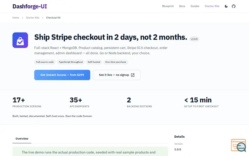 Screenshot of Dashforge Checkout Kit