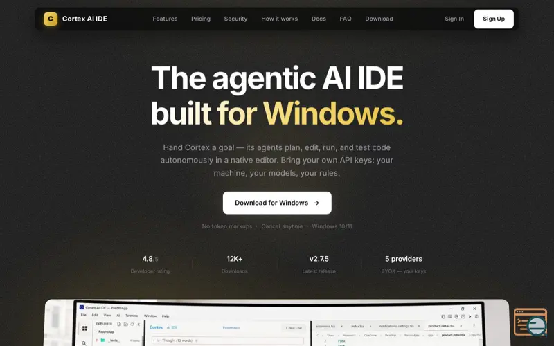 Screenshot of Cortex — AI IDE for developers