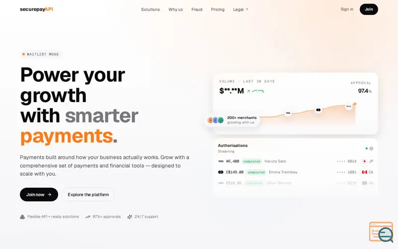 Screenshot of securepayAPI · Smart payment platform