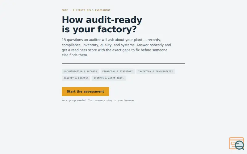 Screenshot of Factory Audit Readiness Score