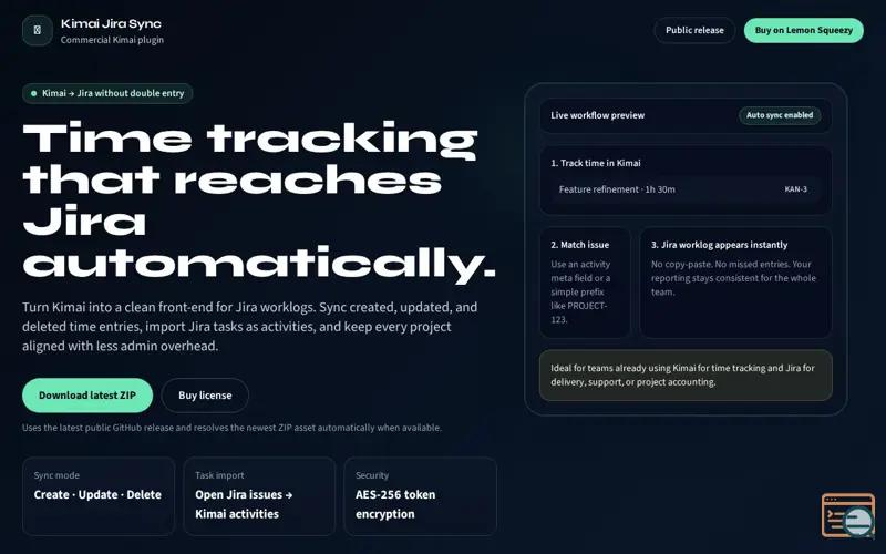 Screenshot of Kimai Jira Sync