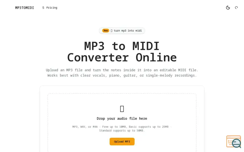 Screenshot of MP3 TO MIDI