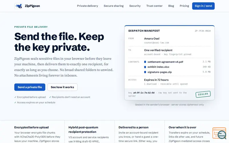 Screenshot of ZipPigeon