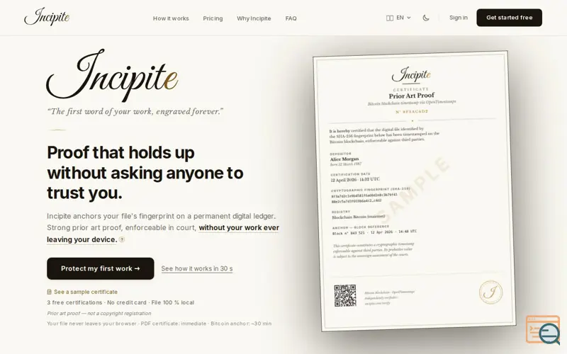 Screenshot of Incipite