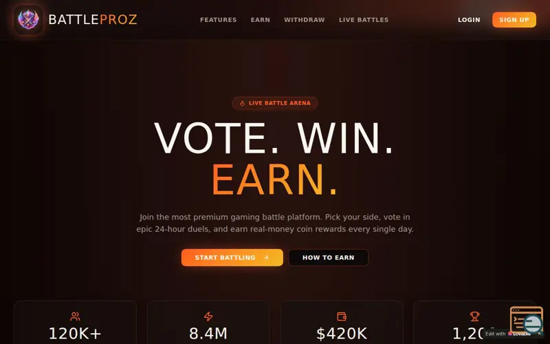 Screenshot of BattleProz — Premium Gaming &Earning web