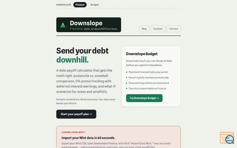 Screenshot of Downslope — Debt Payoff Planner