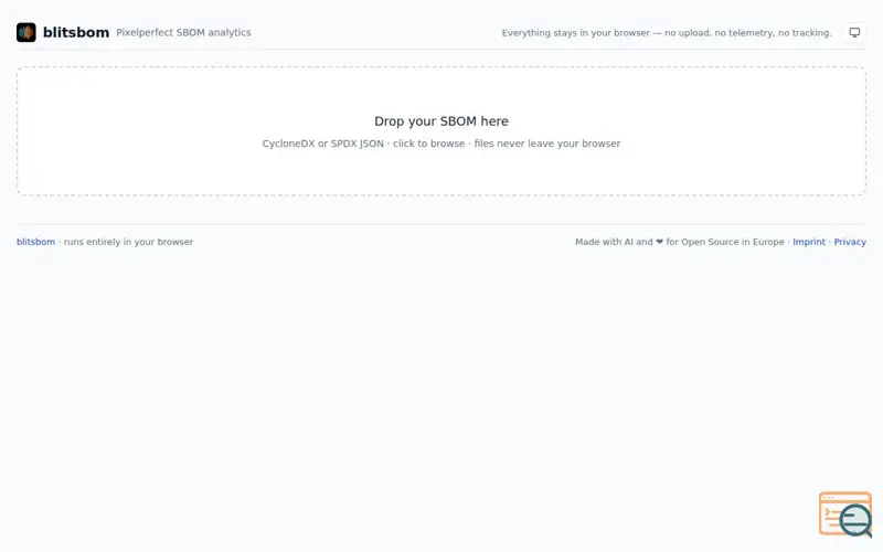 Screenshot of blitsbom — Pixelperfect SBOM analytics, a launch using INWX