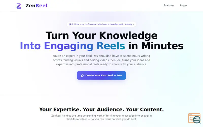 Screenshot of ZenReel — Turn Your Knowledge Into Engaging Reels