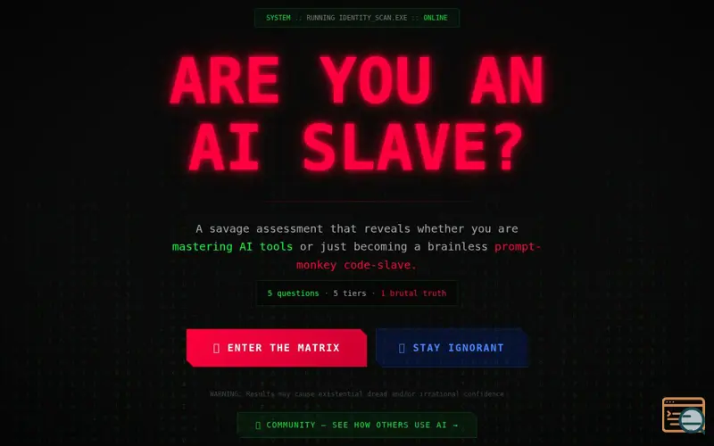 Screenshot of AreYouAnAiSlave.xyz