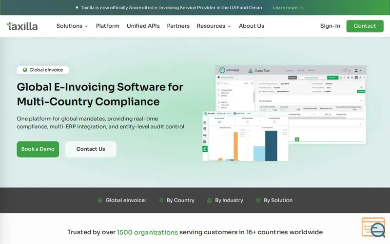 Screenshot of Taxilla: Global E-Invoicing Platform