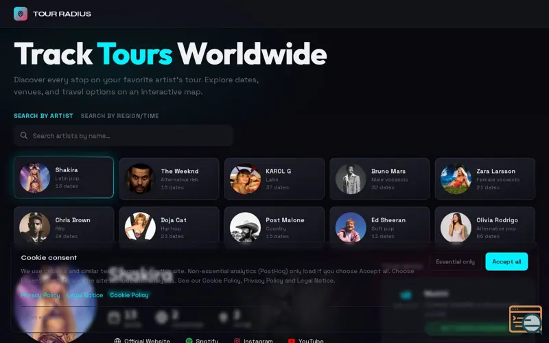 Screenshot of Tour Radius