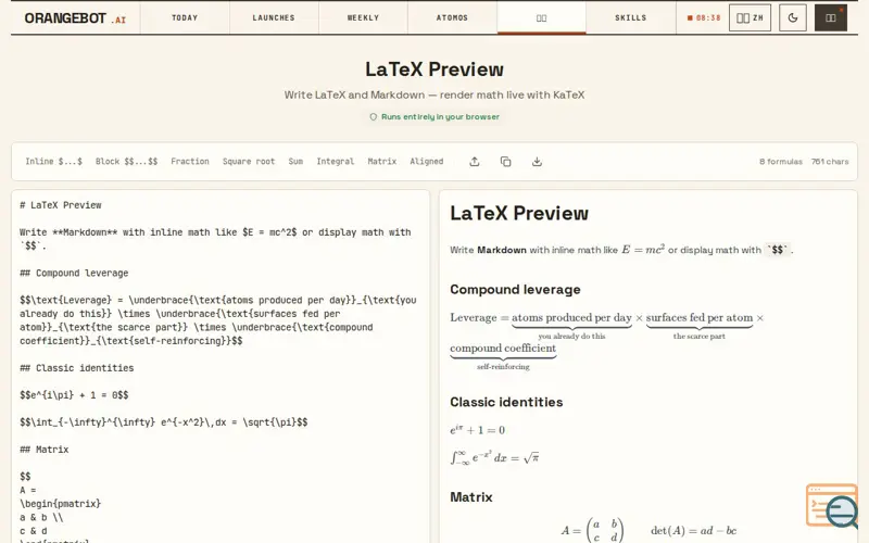 Screenshot of LaTeX Preview by OrangeBot