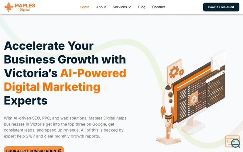 Screenshot of Maples Digital, a launch using Rank Math