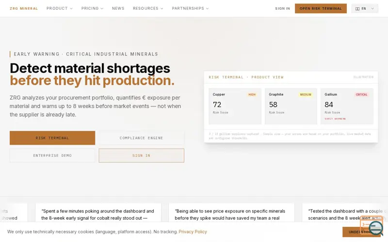 Screenshot of ZRG Mineral