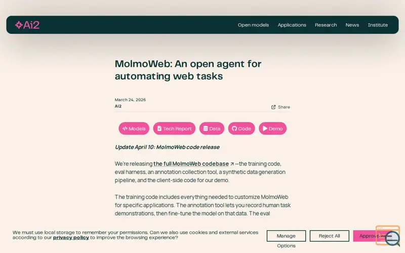 Screenshot of MolmoWeb, a launch using Heap