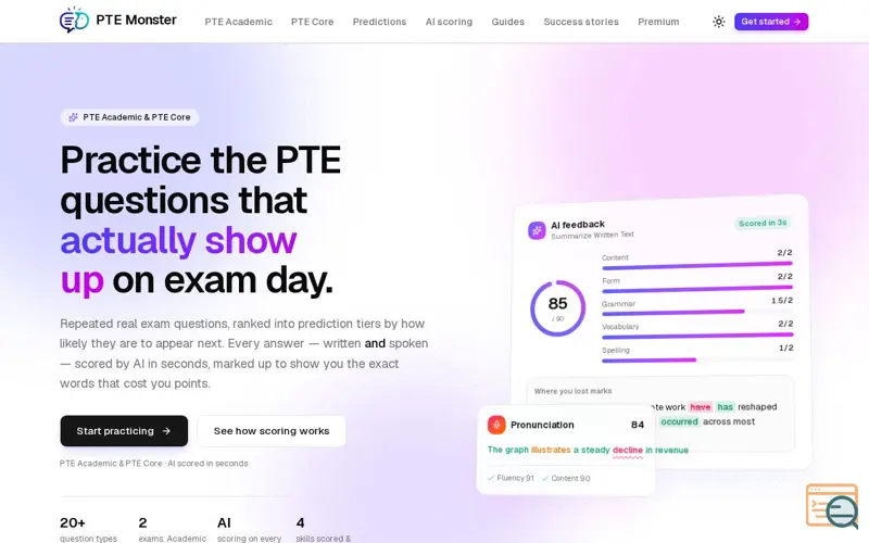 Screenshot of PTE Monster