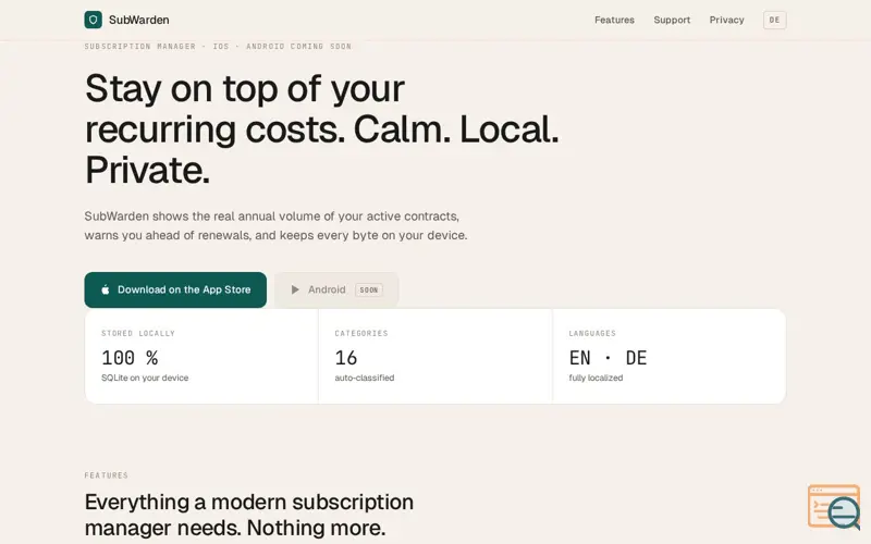 Screenshot of SubWarden