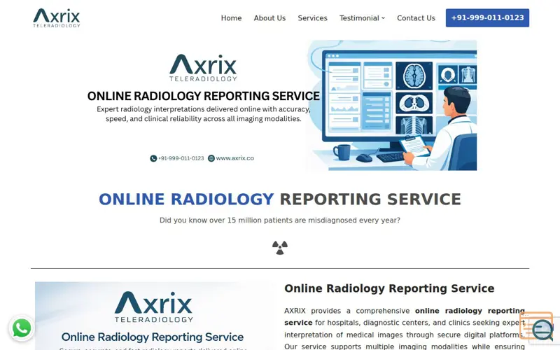Screenshot of Online Radiology Reporting Services, a launch using Tagembed