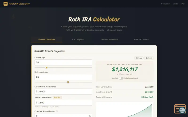 Screenshot of Roth IRA Calculator