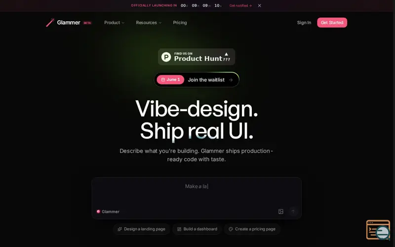 Screenshot of Glammer, a launch using Figma