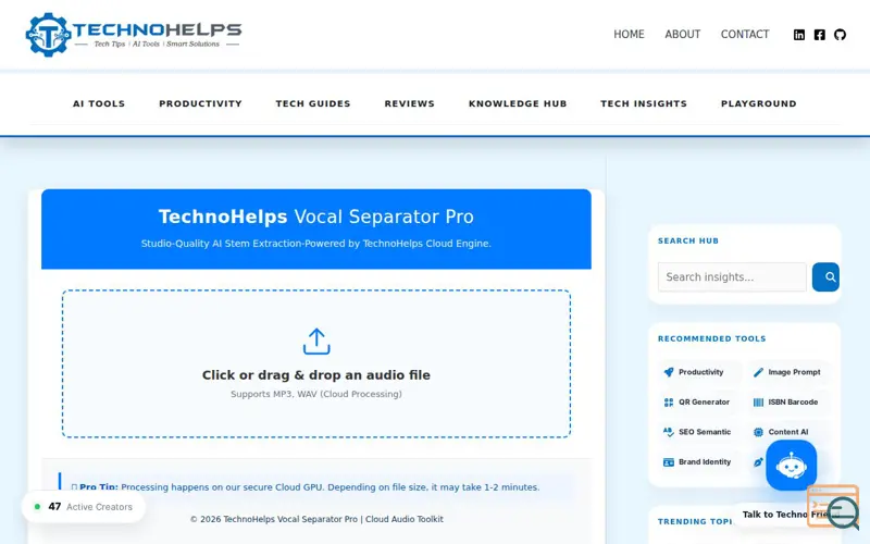 Screenshot of TechnoHelps AI Vocal Remover