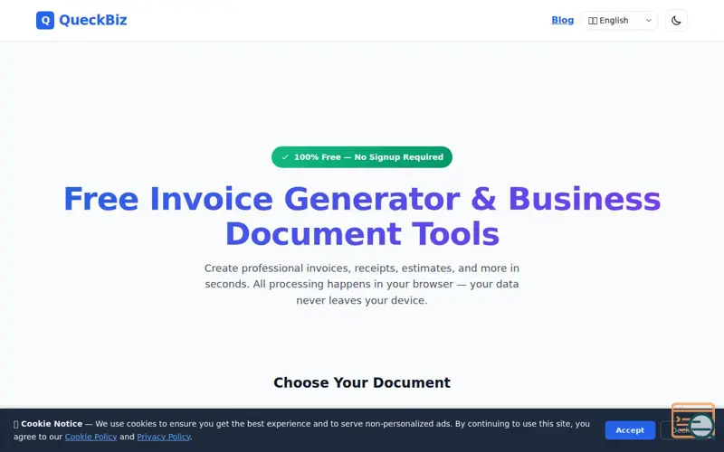 Screenshot of QueckBiz