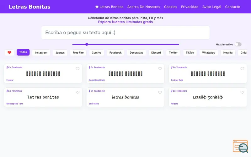 Screenshot of Letras Bonitas