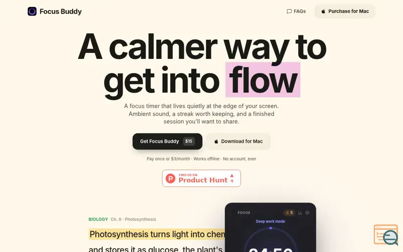 Screenshot of Focus Buddy by SidePerch