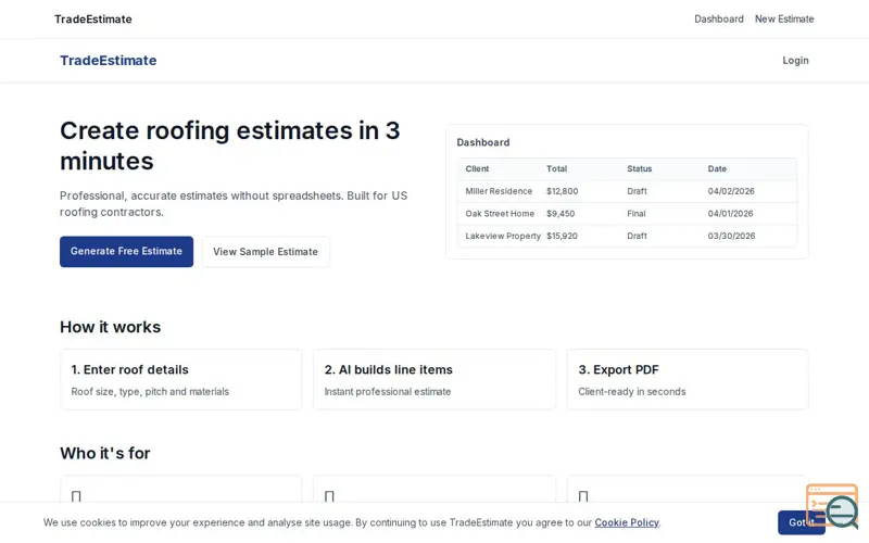 Screenshot of TradeEstimate