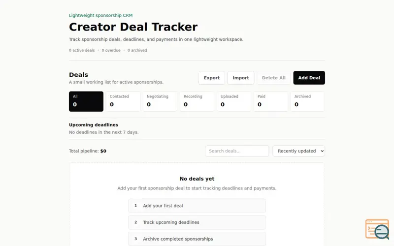 Screenshot of Creator Deal Tracker