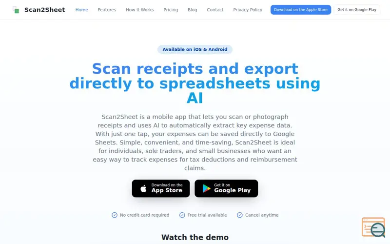 Screenshot of Scan2Sheet