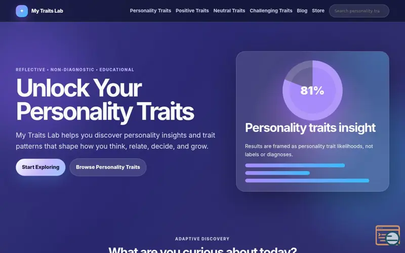 Screenshot of My Traits Lab — Personality Insights, a launch using DoveServer