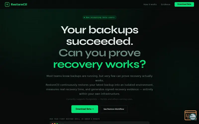 Screenshot of RestoreCtl