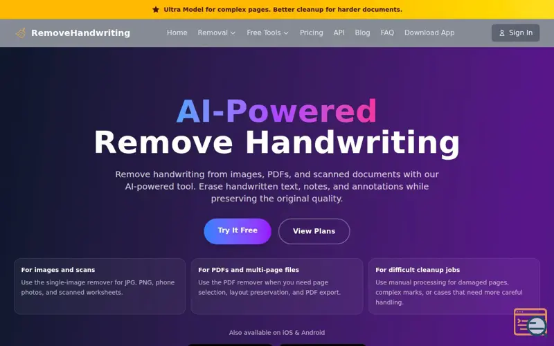 Screenshot of Remove Handwriting, a launch using JustSimple Tools
