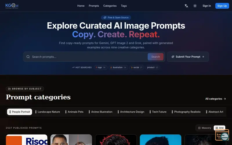 Screenshot of KGQ.AI - Discover Quality AI Prompts