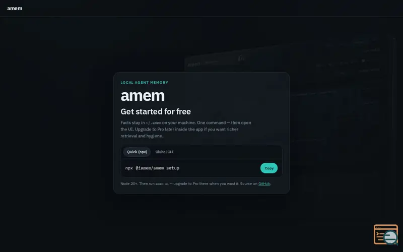 Screenshot of amem — get started