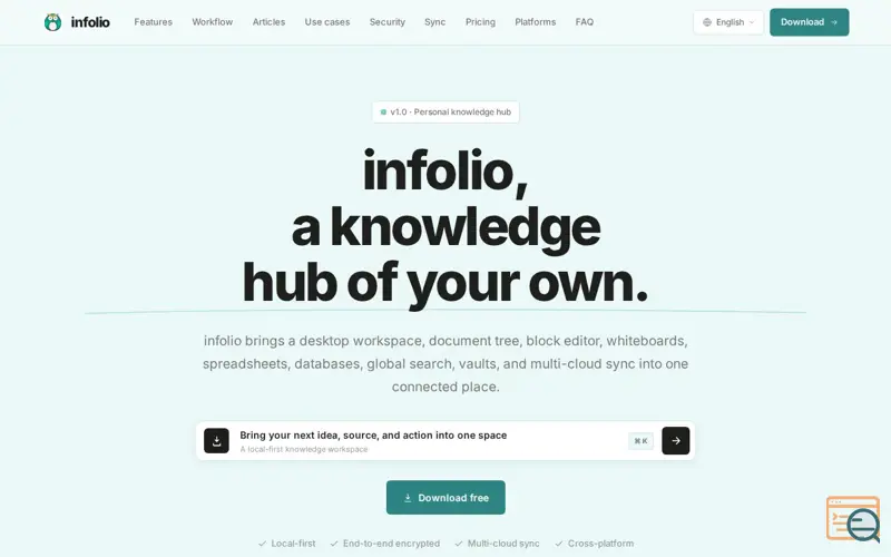 Screenshot of infolio