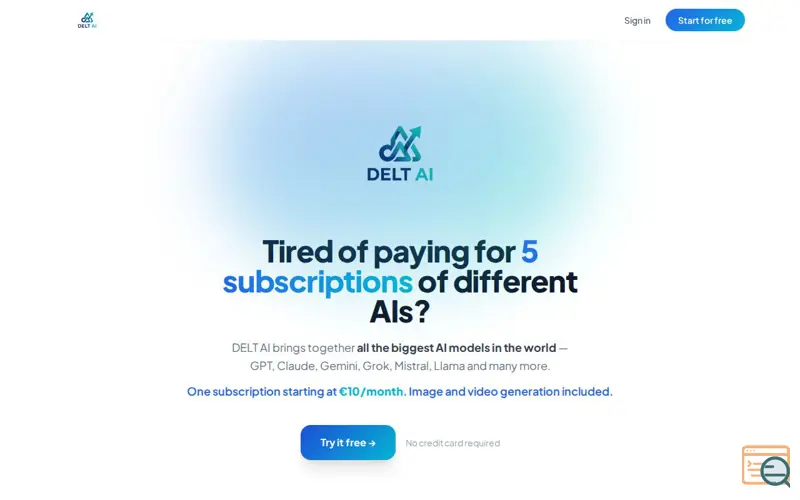 Screenshot of DELT AI - All models in one bill