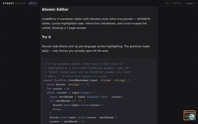 Screenshot of Atomic Editor