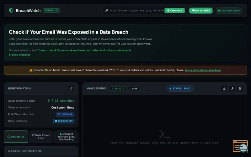 Screenshot of BreachWatch Sentinel