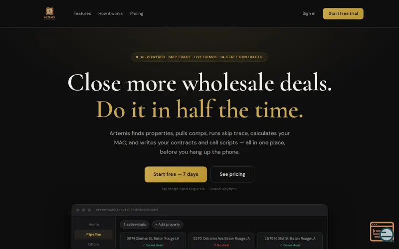 Screenshot of Artemis Wholesale