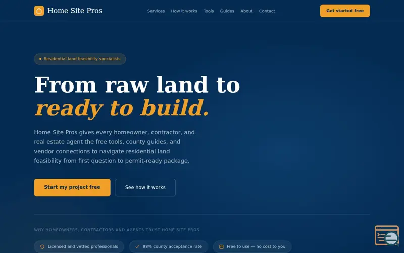 Screenshot of Home Site Pros - Raw Land Ready to Build