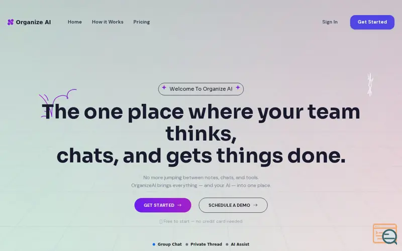 Screenshot of Organize AI