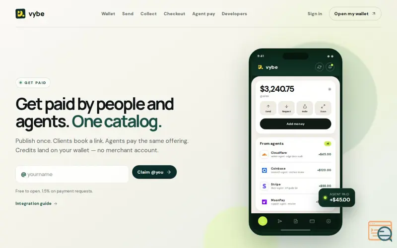 Screenshot of Vybe Agentic Payment Gateway
