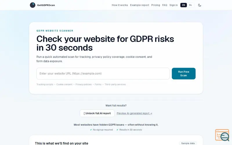 Screenshot of GetGDPRScan, a launch using Neoserv