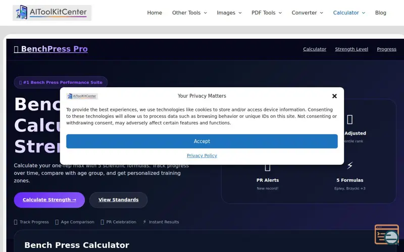 Screenshot of bench-press-calculator