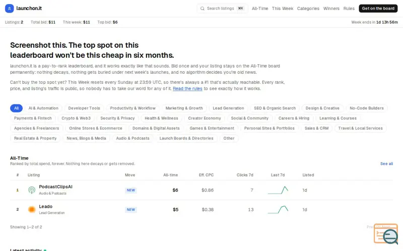 Screenshot of LaunchOn.it