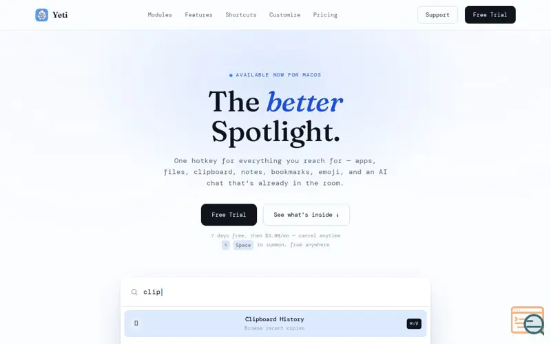 Screenshot of Yeti — The Better Spotlight for macOS | Keynine Studios