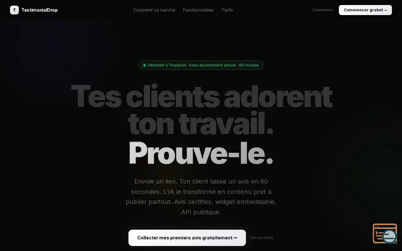 Screenshot of TestimonialDrop